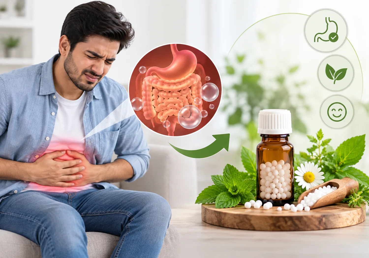 Homeopathic Remedy for Flatulence — illustrative image